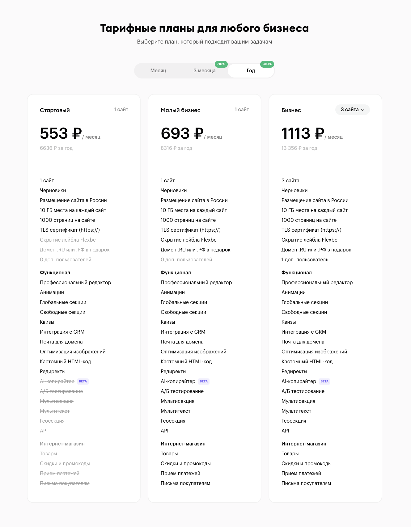 Тарифные планы flexbe